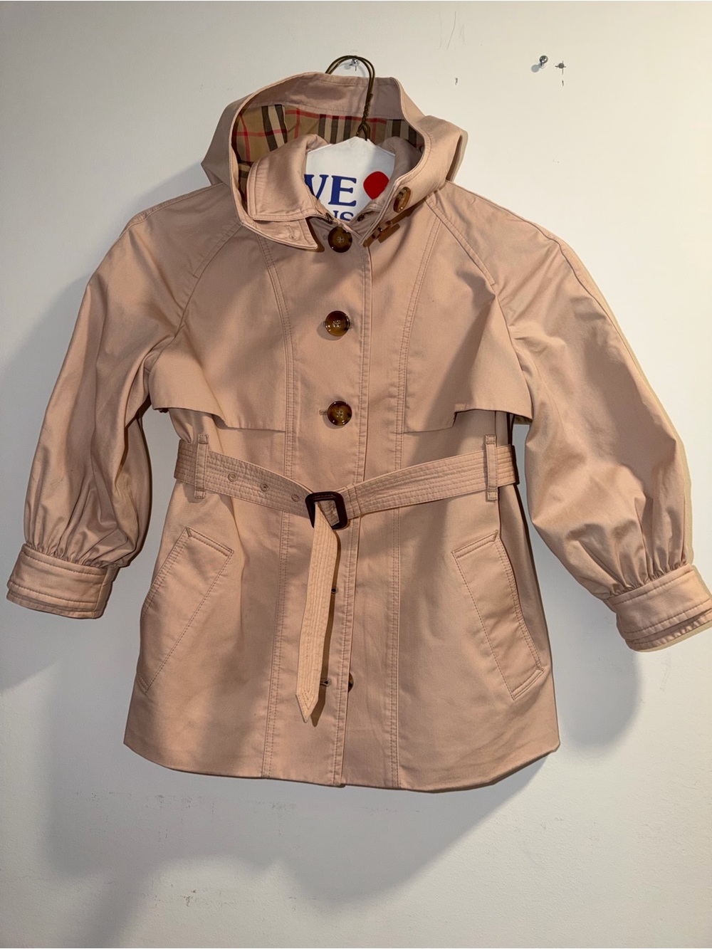Burberry Light Pink Hooded Trench Raincoat with Belt
